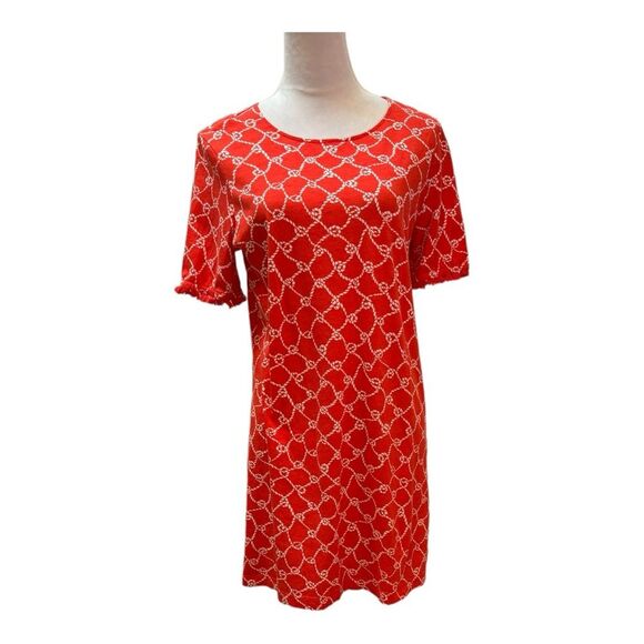 Draper James Orange Coral‎  Short Sleeve with Fringe T shirt Dress L - Picture 1 of 9